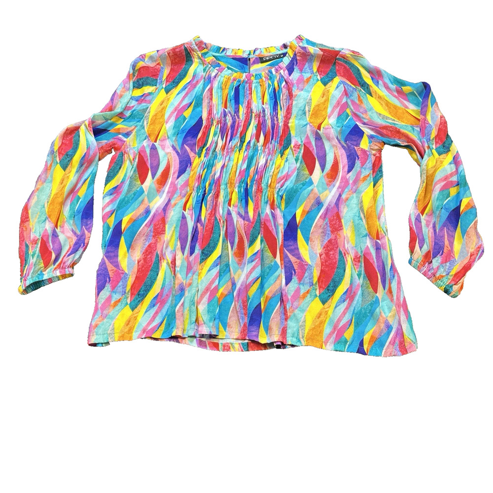 APNY Multi Color Abstract Artsy Wave Blouse | Maximalist Bold Bright Size MEDIUM